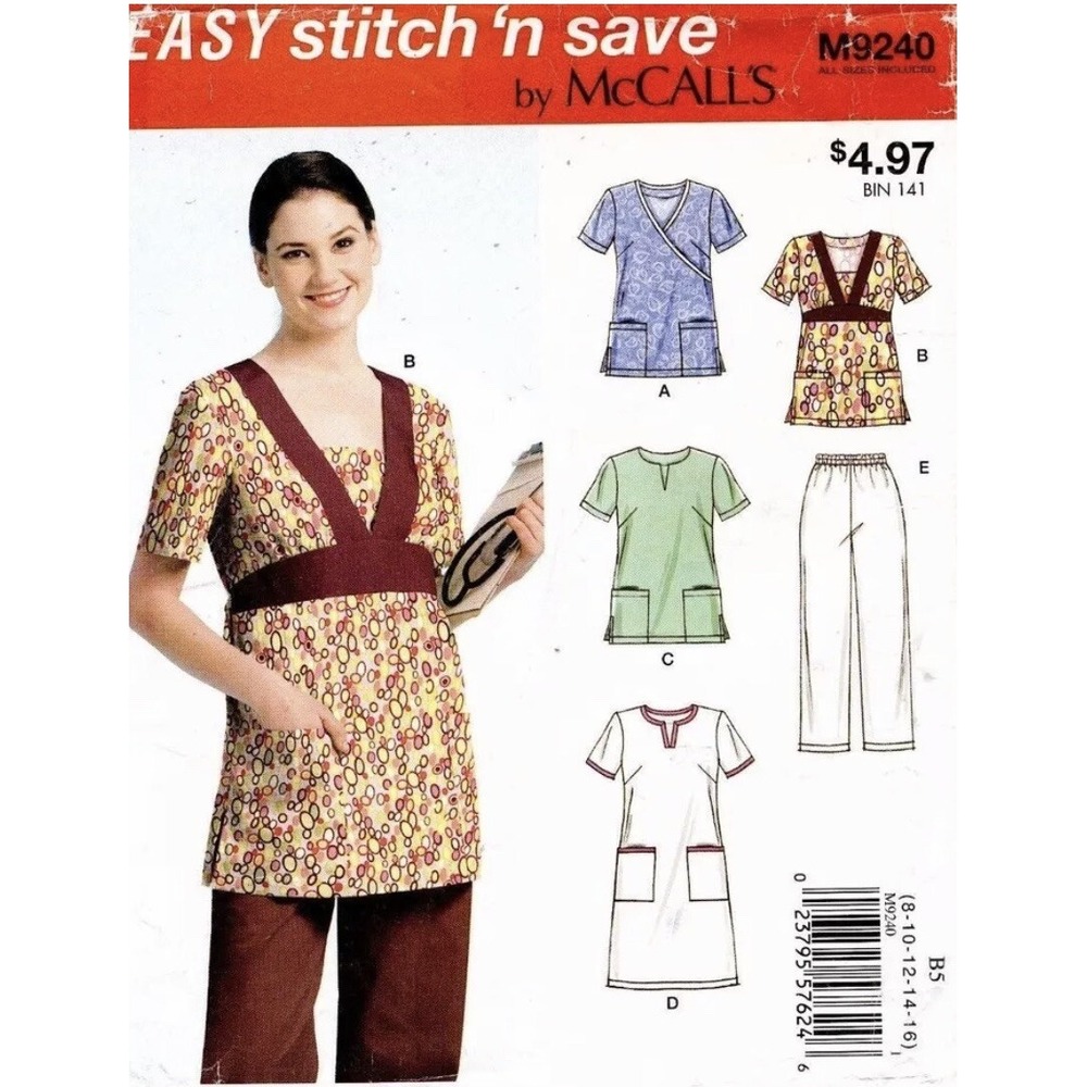 McCall's Misses' Tops,Dress and Pants Pattern M9240 Size 8-16 UNCUT Scrubs
